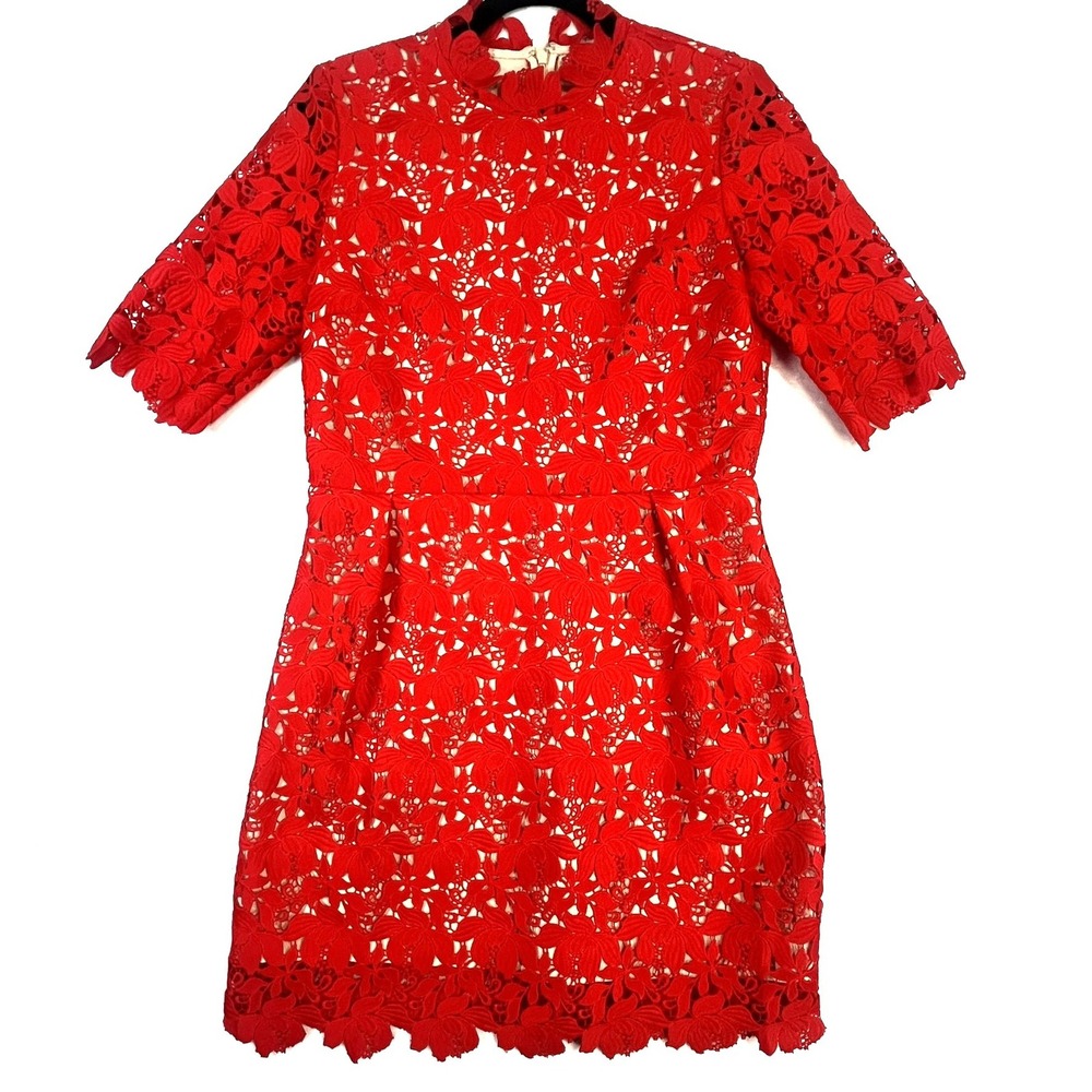 Paul & Joe Sister Red Floral Lace Dress EU 40 US 8 Cocktail Wedding Graduation